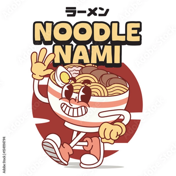 Fototapeta Vector Illustration of Ramen Mascot with Retro Cartoon mascot Available for Logo Badge