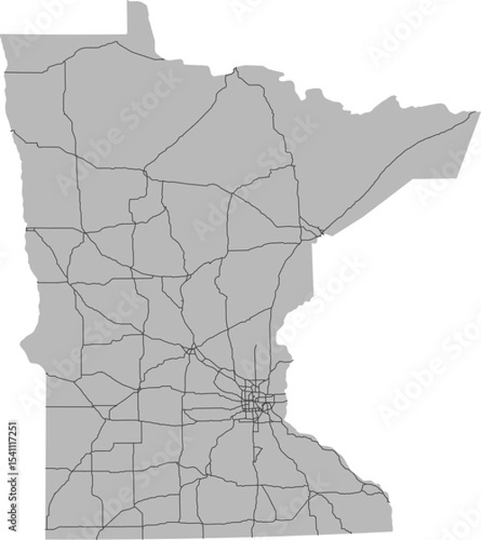 Obraz Minnesota vector map of the National Highway System with state boundary (NHS,  Albers Equal Area projection, PPT-compatible & fully editable)