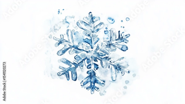 Fototapeta watercolor arctic snowflake with unique pattern. Snowflake painted in watercolor and isolated on white background.