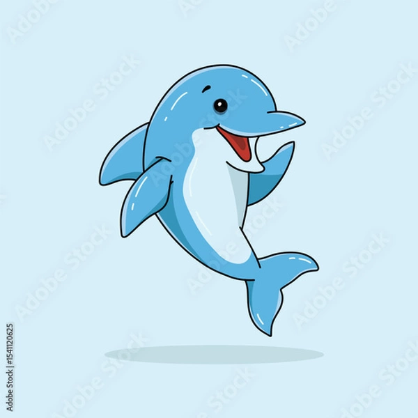 Obraz Cute smart dolphin cartoon hand drawn illustration vector isolated background