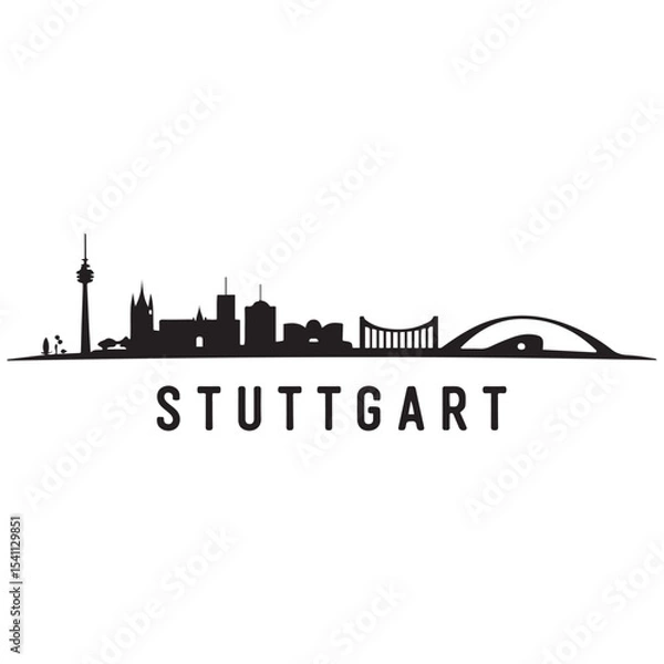 Fototapeta Stuttgart city skyline horizontal banner. Stuttgart city, Germany. Vector template for your design.Vector black silhouette. with white background