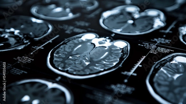 Fototapeta neurological MRI scan displaying highlighted white matter lesions in the brain, symbolizing multiple sclerosis as an autoimmune disorder affecting the central nervous system