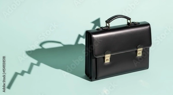 Obraz A black briefcase with a handle and gold latches casting a shadow shaped like an upward trending graph