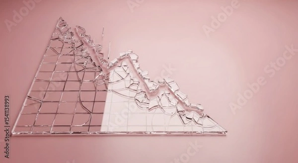 Obraz Abstract glass structure with geometric grid and shattered edge on a light pink background surface
