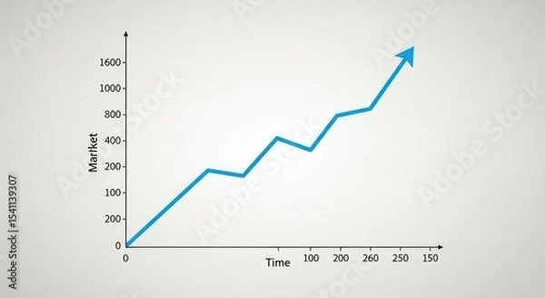 Obraz A blue line graph showing an upward trend of market over time against a white background image view