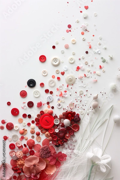 Fototapeta  Creative flat lay composition of a red heart for valentines day art