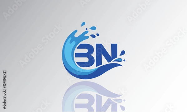 Fototapeta BN Wave Monogram Logo – Creative Splash Letter mark with Water Flow & Motion Effect for Fresh, Dynamic Branding & Aqua-Themed Identity Design
