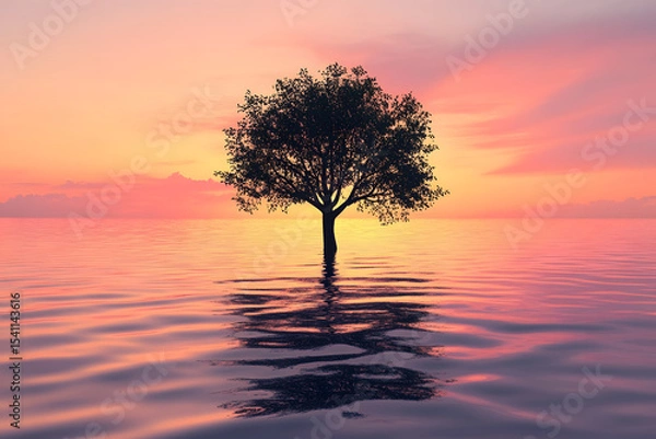 Fototapeta a tree in the middle of a body of water