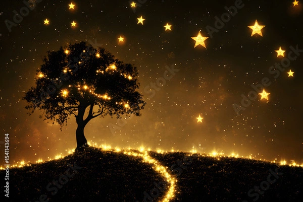 Fototapeta a tree with a trail going up to it