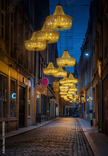 Fototapeta  Festive christmas street with lights and charming atmosphere