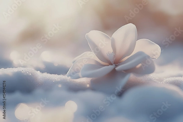 Fototapeta a flower is sitting on a bed of snow
