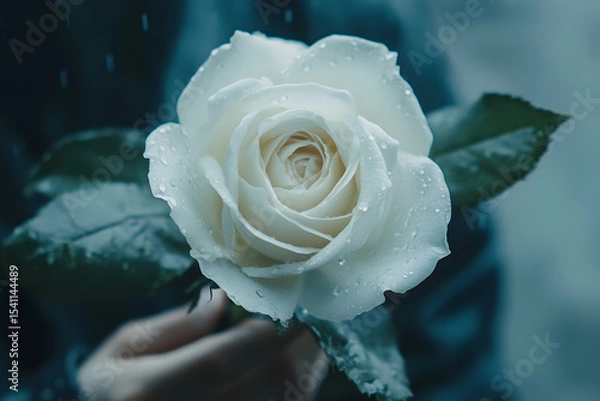 Fototapeta a white rose with water droplets on it