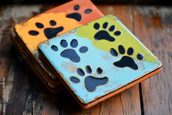 Fototapeta a colorful case with a dog paw print on it