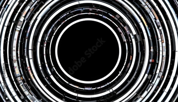 Fototapeta Abstract Black Background with White Circle Rings for Digital Future Technology Concept – Vector Illustration