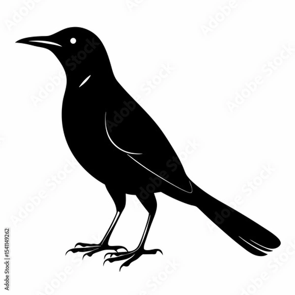 Obraz Common Grackle vector black silhouette on white background