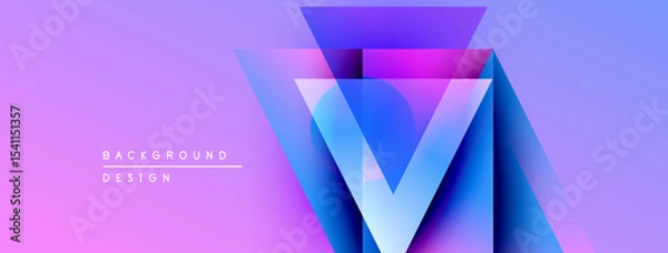 Fototapeta Abstract geometric design. Purple, blue gradients create layered triangular shapes. Modern aesthetic, vibrant colors, digital illustration.