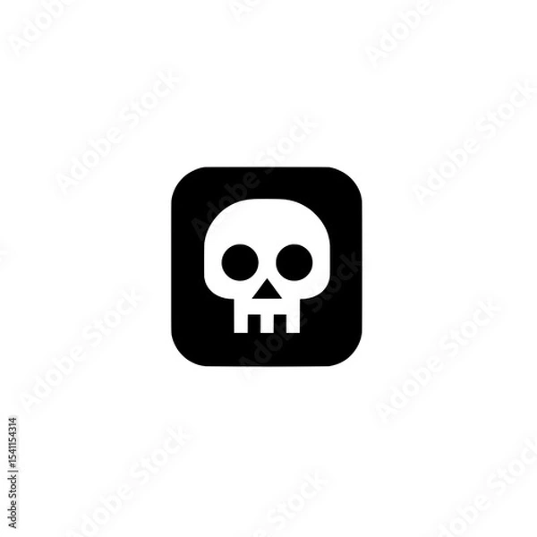Fototapeta Rounded skull icon inside square app button in flat black style for warning or spooky symbol