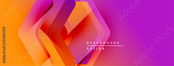 Fototapeta Abstract geometric shapes overlap, creating vibrant orange, pink, purple gradient. Modern design element for backgrounds, banners.