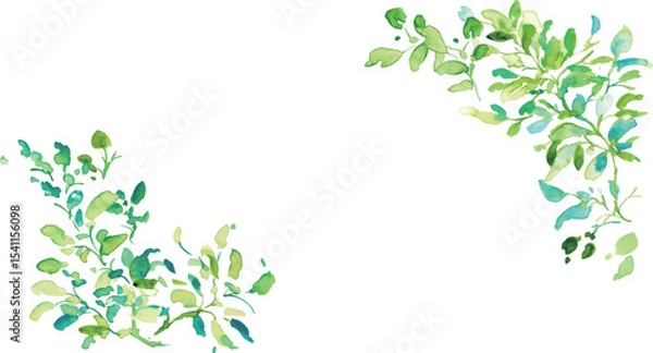 Obraz 水彩画。水彩タッチの初夏草木イラスト。草木のベクターイラスト。エコ。森林。Watercolor painting. Illustration of early summer grass and trees with watercolor touch. Vector illustration of plants and trees. Eco. Forest.