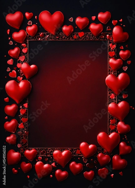 Fototapeta frame with red hearts