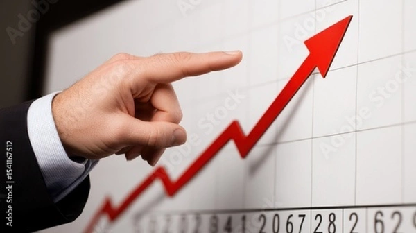 Fototapeta Business Analyst Pointing at Financial Growth Graph in Modern Office