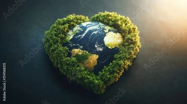 Fototapeta Heart-Shaped Earth Surrounded by Greenery in a Cosmic Setting
