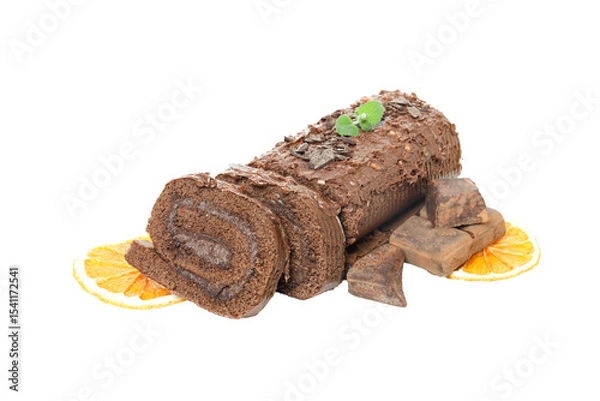 Obraz Cake roll isolated on white background, PNG