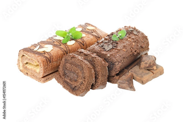 Obraz Cake rolls isolated on white background, PNG