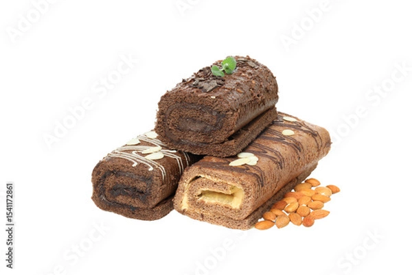 Obraz Cake rolls isolated on white background, PNG