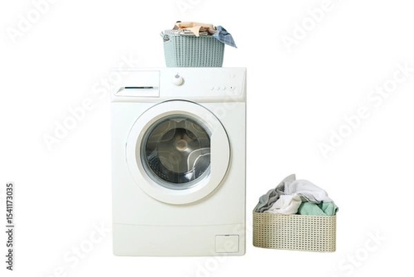 Obraz Laundry basket by the washing machine, isolated on white, PNG