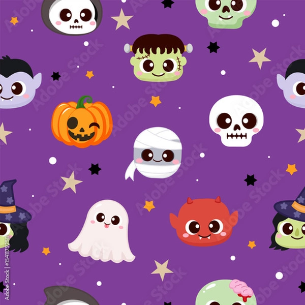 Obraz Cute Halloween characters avatar seamless pattern background
