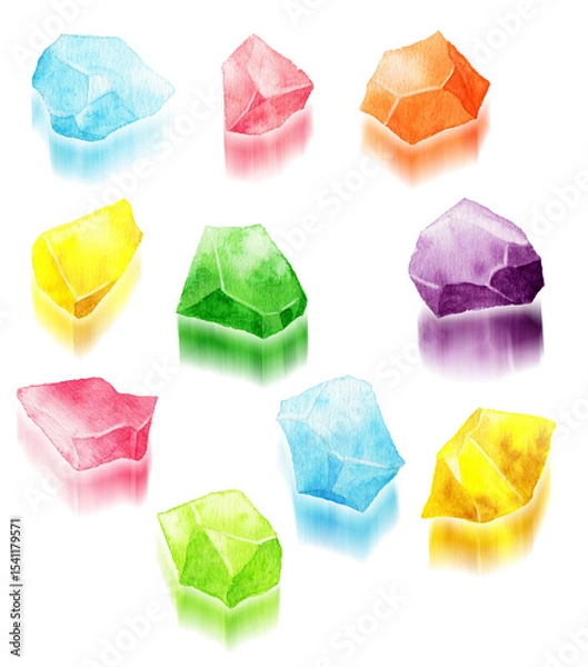 Obraz アナログ水彩いろいろな色の手でちぎった琥珀糖