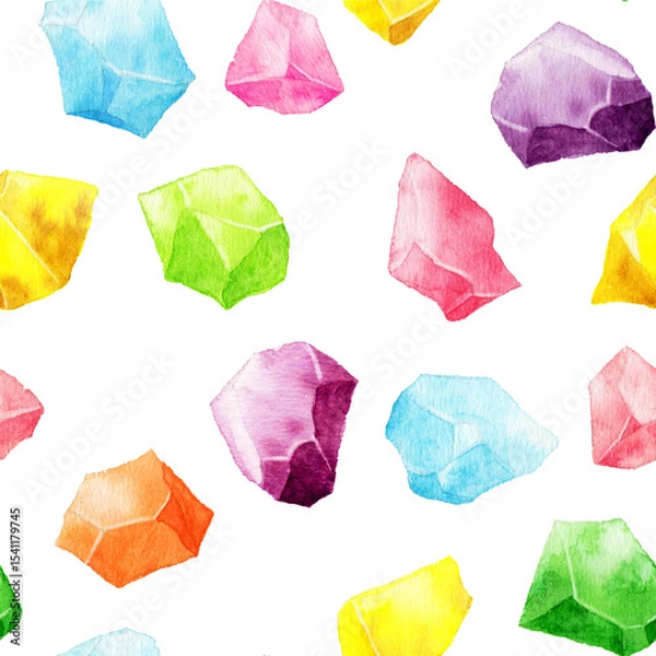 Obraz アナログ水彩いろいろな色の琥珀糖連続模様壁紙