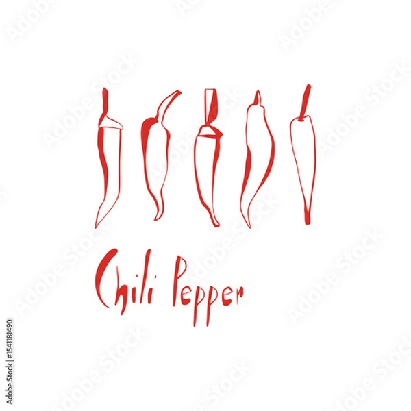Fototapeta Minimal red chili pepper set with handwritten text and abstract shapes for spicy food packaging or kitchen design