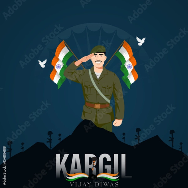 Fototapeta Kargil Vijay Diwas: Saluting brave soldiers, honoring sacrifice and flags