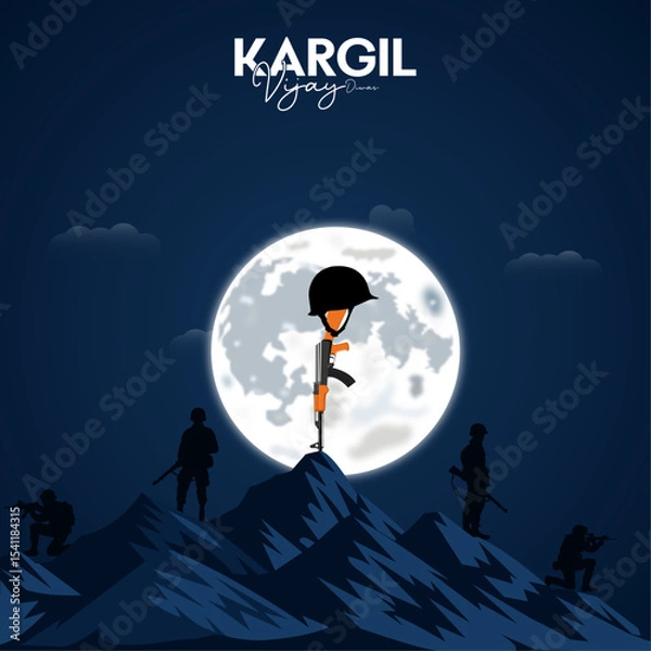 Fototapeta Kargil Vijay Diwas Poster: Soldiers' silhouettes under the moonlit sky