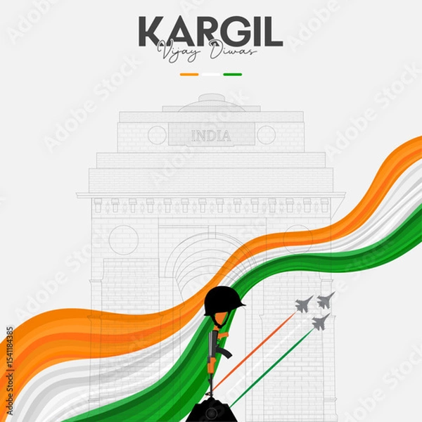 Fototapeta Kargil Vijay Diwas Story: India Gate, flag, and jets, honouring soldiers' sacrifice

