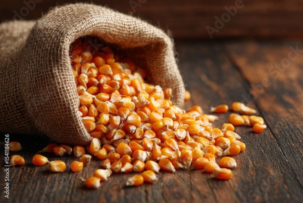 Fototapeta Dried corn kernel spilled, filling frame with golden delight and rustic charm