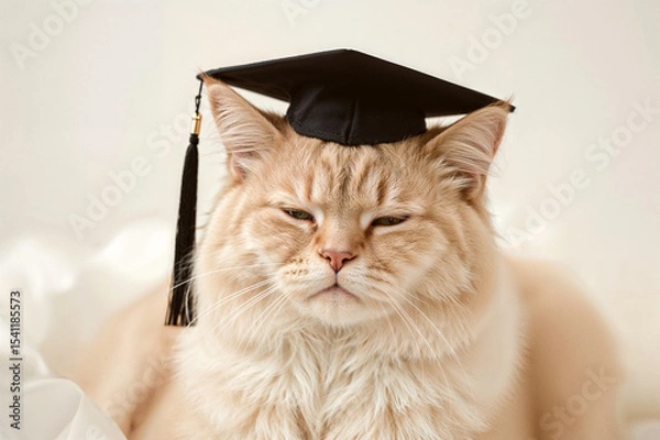 Obraz Cat resting with a graduation cap, symbolizing the end of a journey and new beginnings.