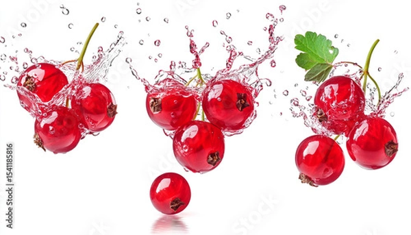 Obraz red currant berries falling with fresh splash