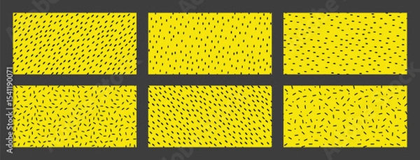 Fototapeta Set of Seamless pattern with Small Dashes. Various dots and doodle lines. Repeated black spots on yellow background. Simple Vector Illustration.