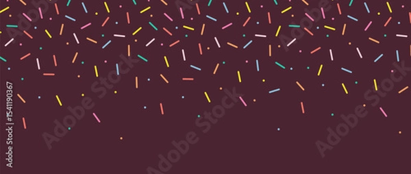 Fototapeta Small Dash Pattern. Colorful falling decorative sprinkles. Seamless pattern on chocolate background. Donut glaze background. Simple Vector Illustration.