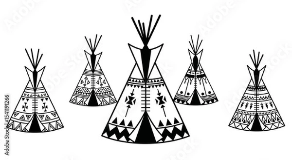 Fototapeta Group of Ornate Teepees in a Decorative Style