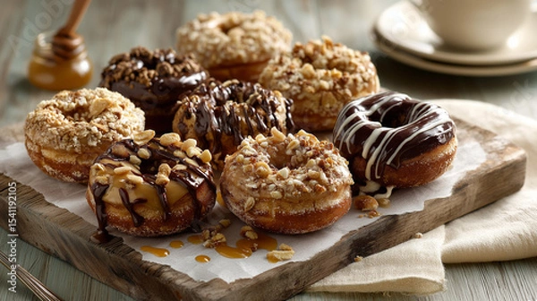 Fototapeta A vibrant assortment donuts Background 2025