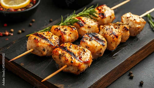 Obraz grilled chicken skewer with herbs and spices