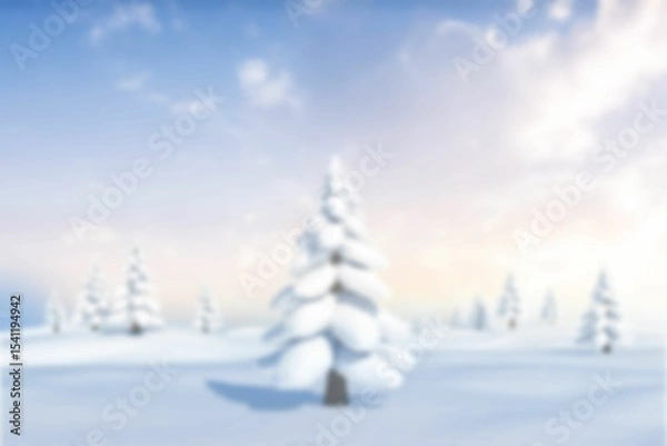 Fototapeta Winter scene featuring snow-laden conifer trees on rolling hills under pastel sky, flat design