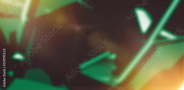 Obraz Abstract neon-green beams are forming angular frames in blurred studio with orange-yellow flares