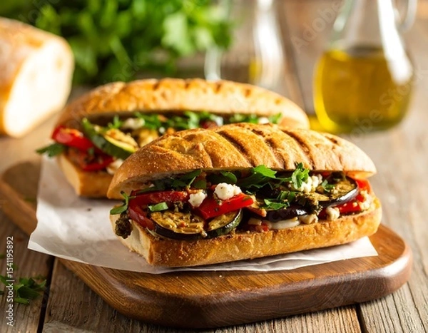 Fototapeta Delicious Grilled Vegetable Sandwich Recipe  A Healthy and Flavorful Mediterranean-Inspired Meal