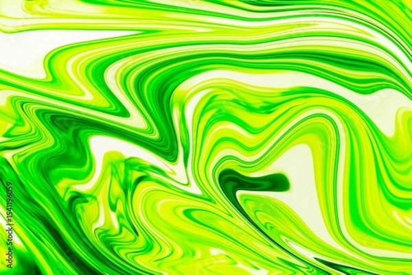 Obraz Green and yellow fluid swirling and flowing in flat design, marbling motion, transparent background