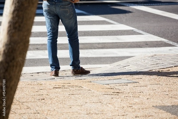 Obraz Low section of person standing by zebra cross